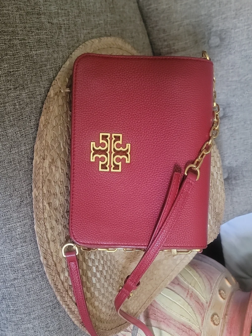 Tory Burch Red Leather Gold Chain Shoulder Bag - Rare Medium Size